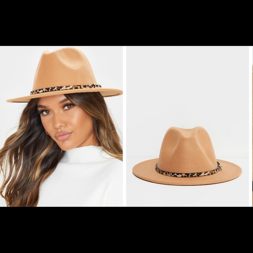 Camel Leopard Trim Fedora Hat